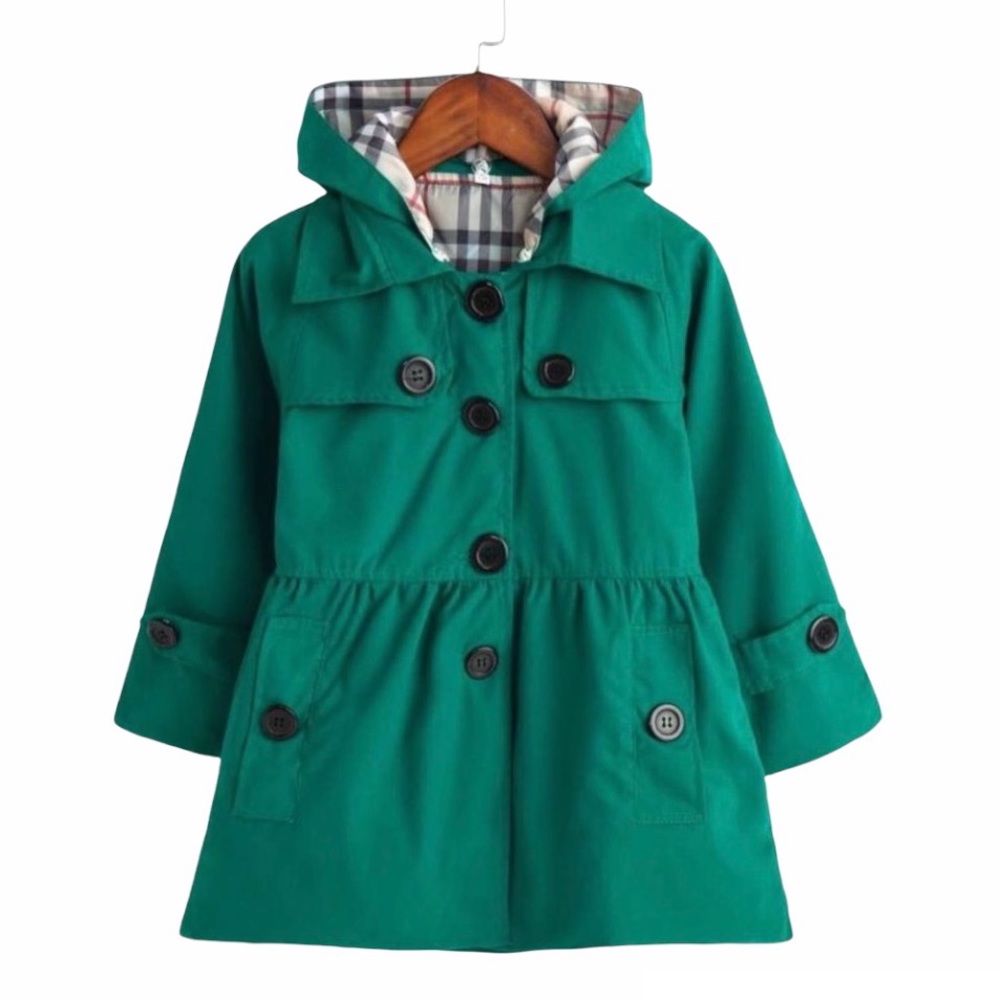 Girls Greenish Plaid Hooded Windbreaker Jacket
